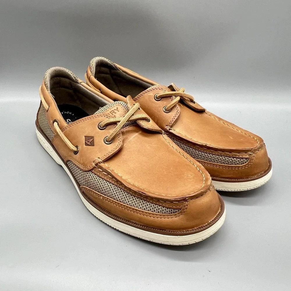 Sperry Shoes Mens 10.5 Brown Leather Mesh Top Sider Boat Moc Toe Casual Comfort